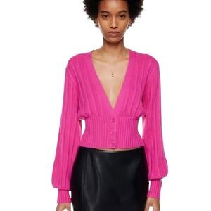 Wilfred Aritzia Fuchsia Plunge Front V-Neck Cardigan Size Small